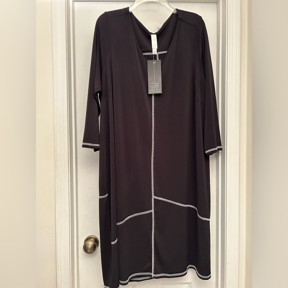 Marla Wynne black dress with white stitching NWT